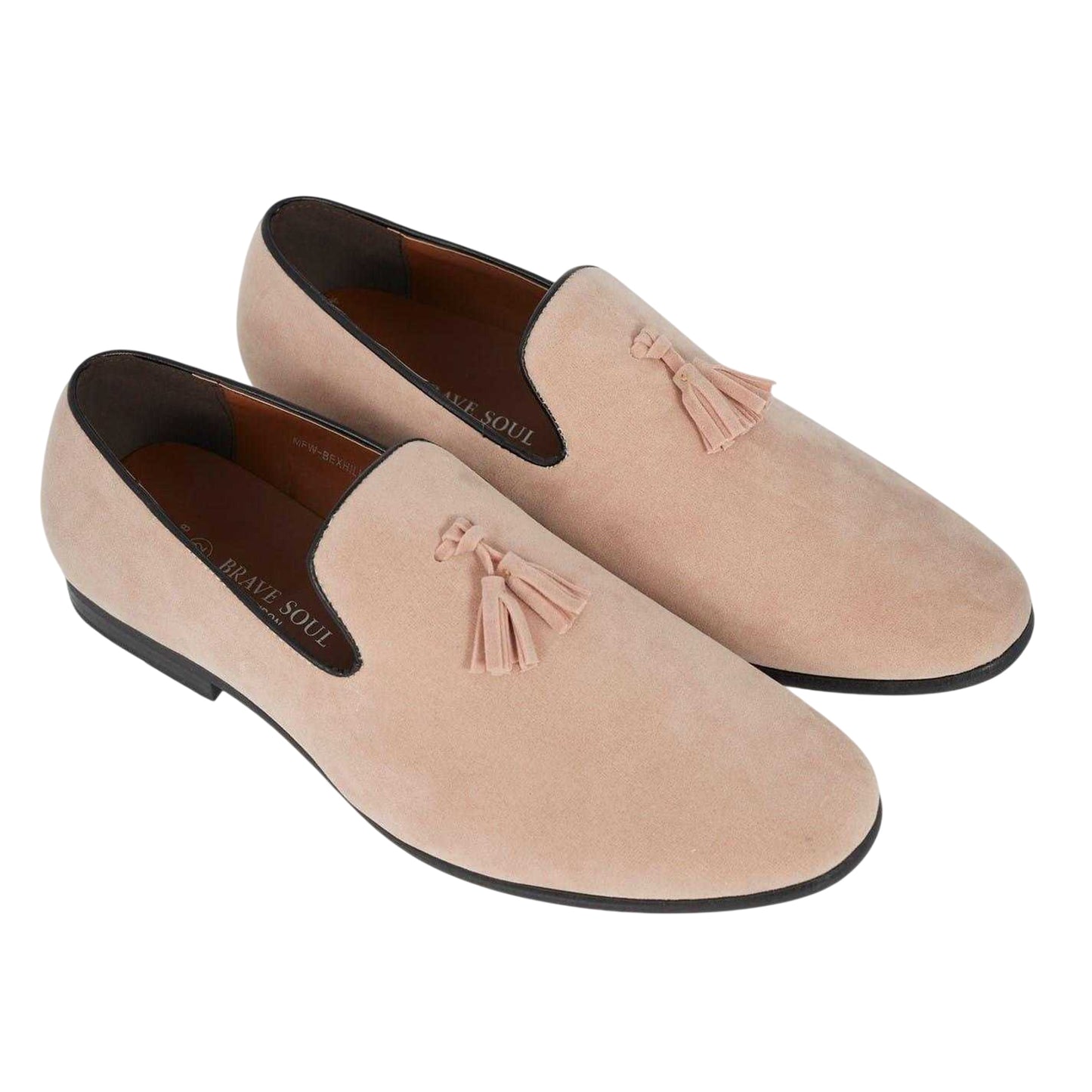 Pink - Front - Brave Soul Mens Tassel Faux Suede Low Heel Loafers