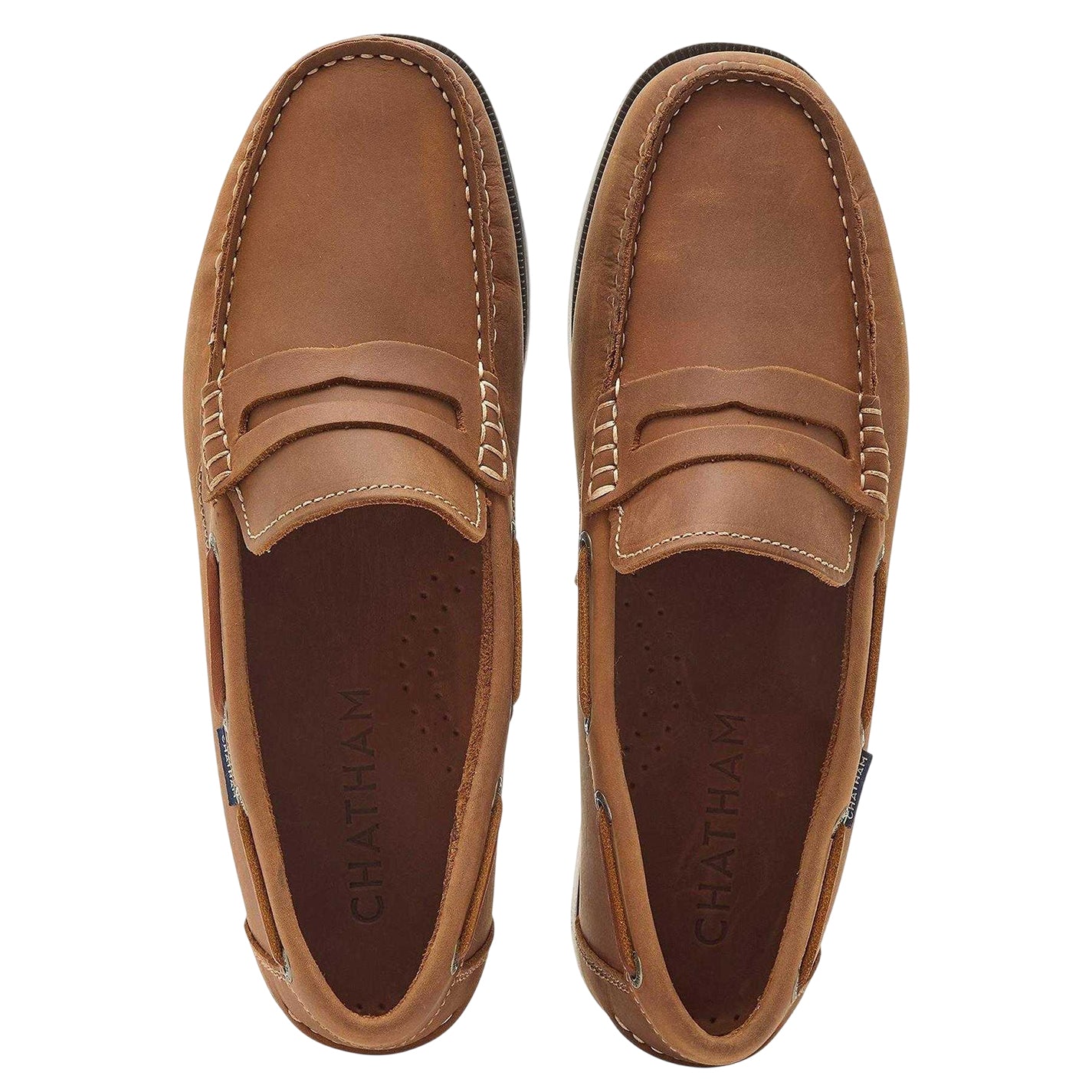 Tan - Side - Chatham Mens Leather Slip-on Flat Loafers