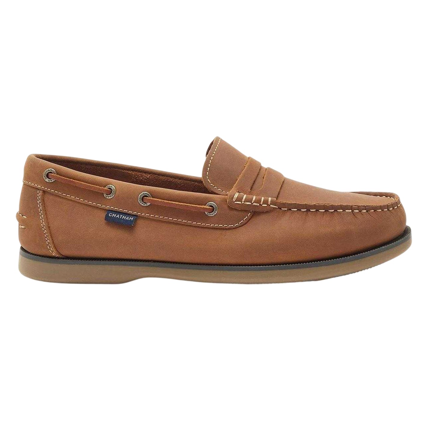 Tan - Front - Chatham Mens Leather Slip-on Flat Loafers