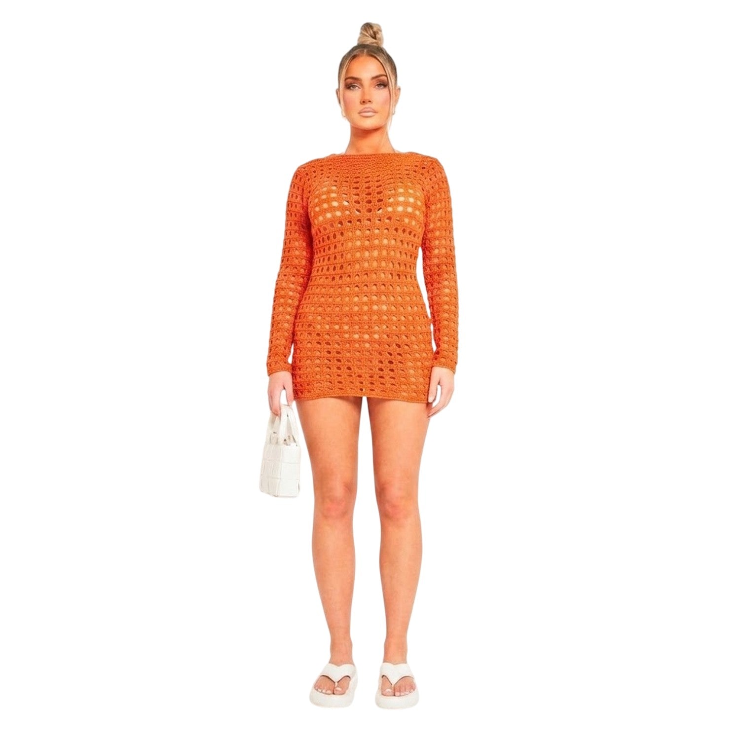 Orange - Front - Missy Empire Womens-Ladies Crochet Low Back Mini Dress