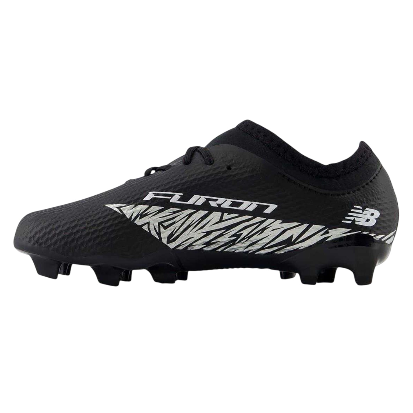 Black-White - Side - New Balance Childrens-Kids Furon Team FG V8 Leather Firm Ground Football Boots
