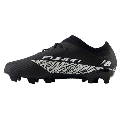 Black-White - Side - New Balance Childrens-Kids Furon Team FG V8 Leather Firm Ground Football Boots