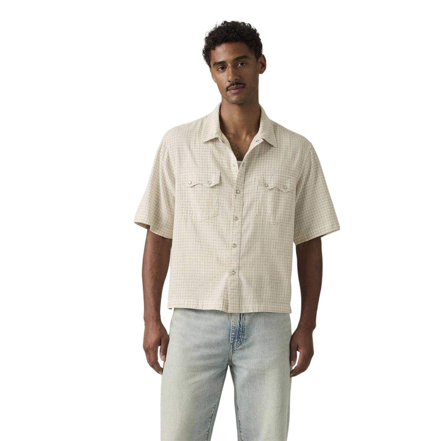 White - Side - Levis Mens Criss-Cross Western Boxy Short-Sleeved Shirt