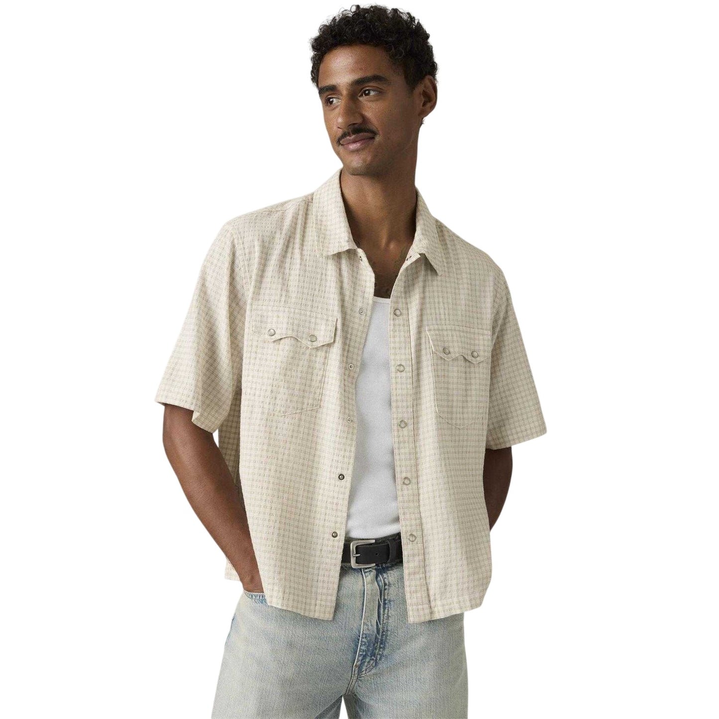 White - Lifestyle - Levis Mens Criss-Cross Western Boxy Short-Sleeved Shirt