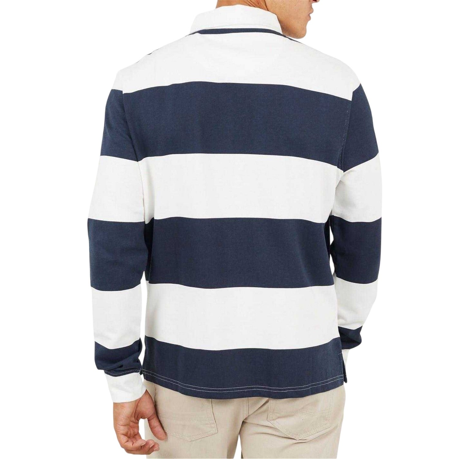 Cream-Navy - Back - Brave Soul Mens Rugby Shirt