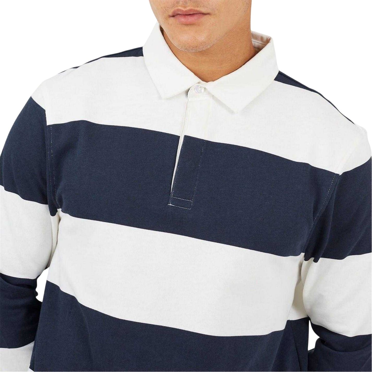 Cream-Navy - Side - Brave Soul Mens Rugby Shirt