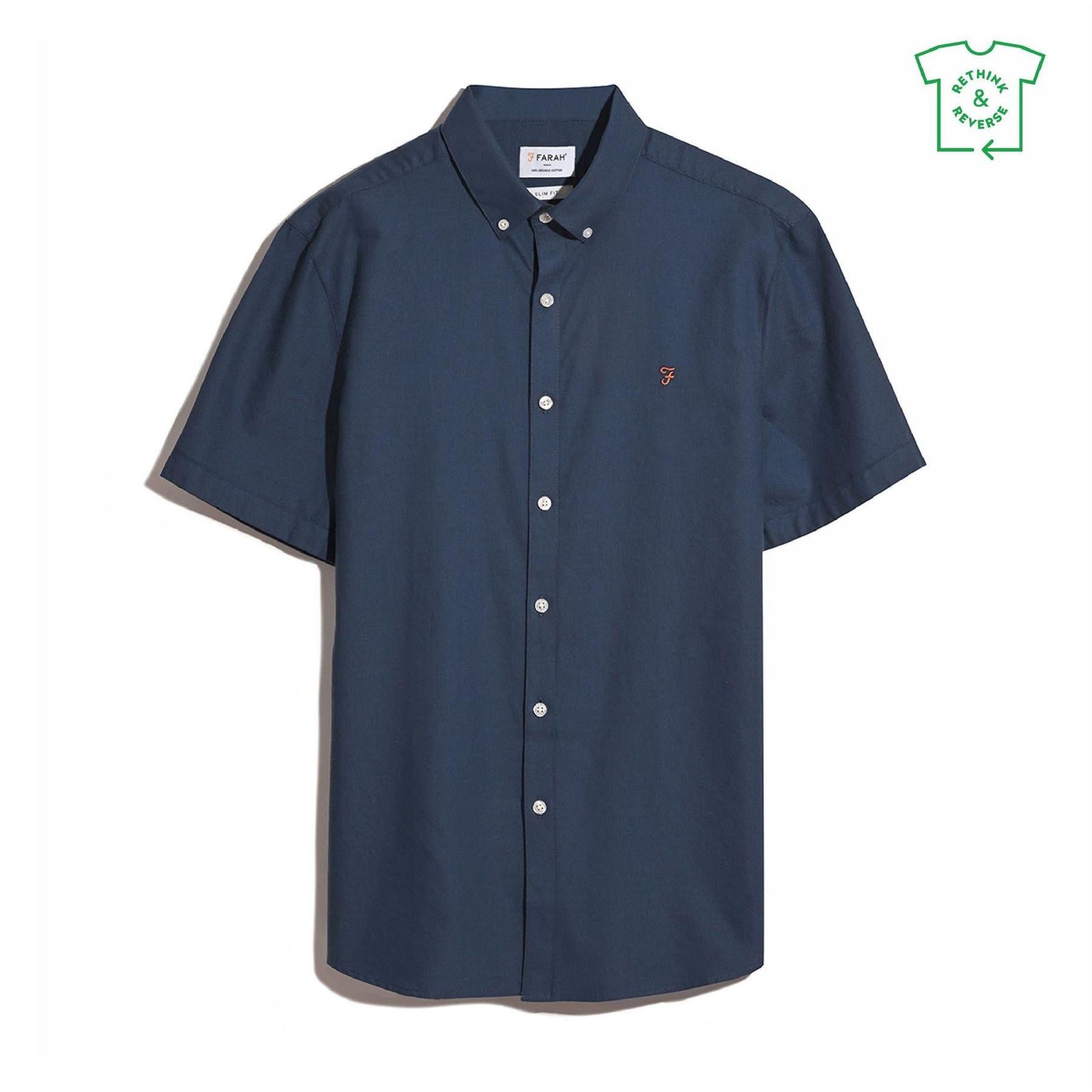 Blue - Front - Farah Mens Brewer Slim Short-Sleeved Shirt
