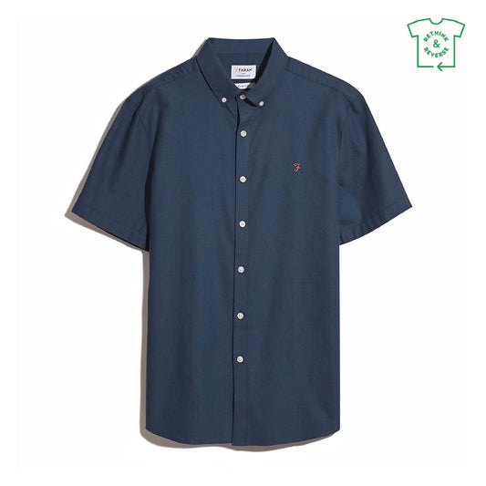 Blue - Front - Farah Mens Brewer Slim Short-Sleeved Shirt