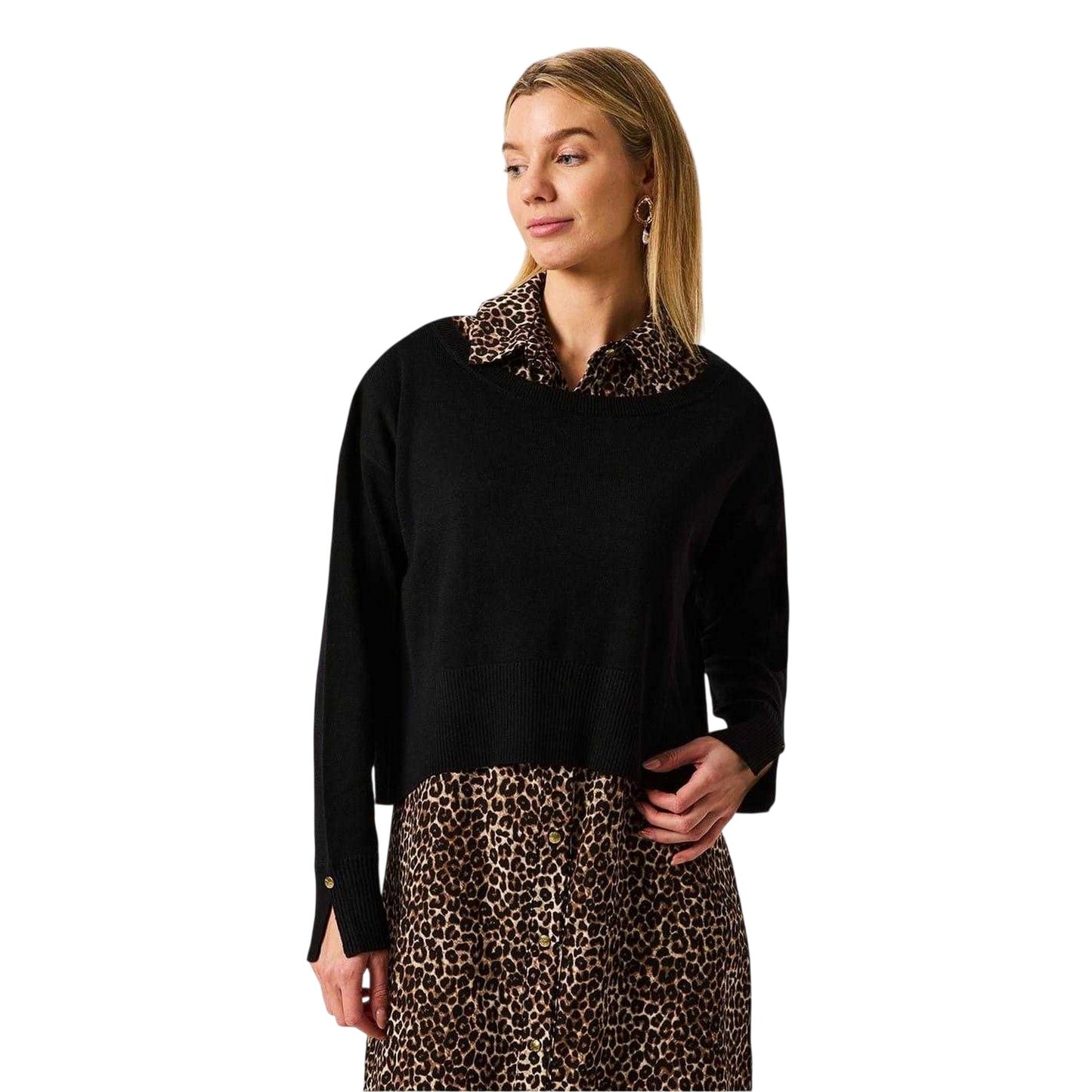 Black-Brown - Back - Biba Womens-Ladies Leopard Print 2 in 1 Jumper Dress