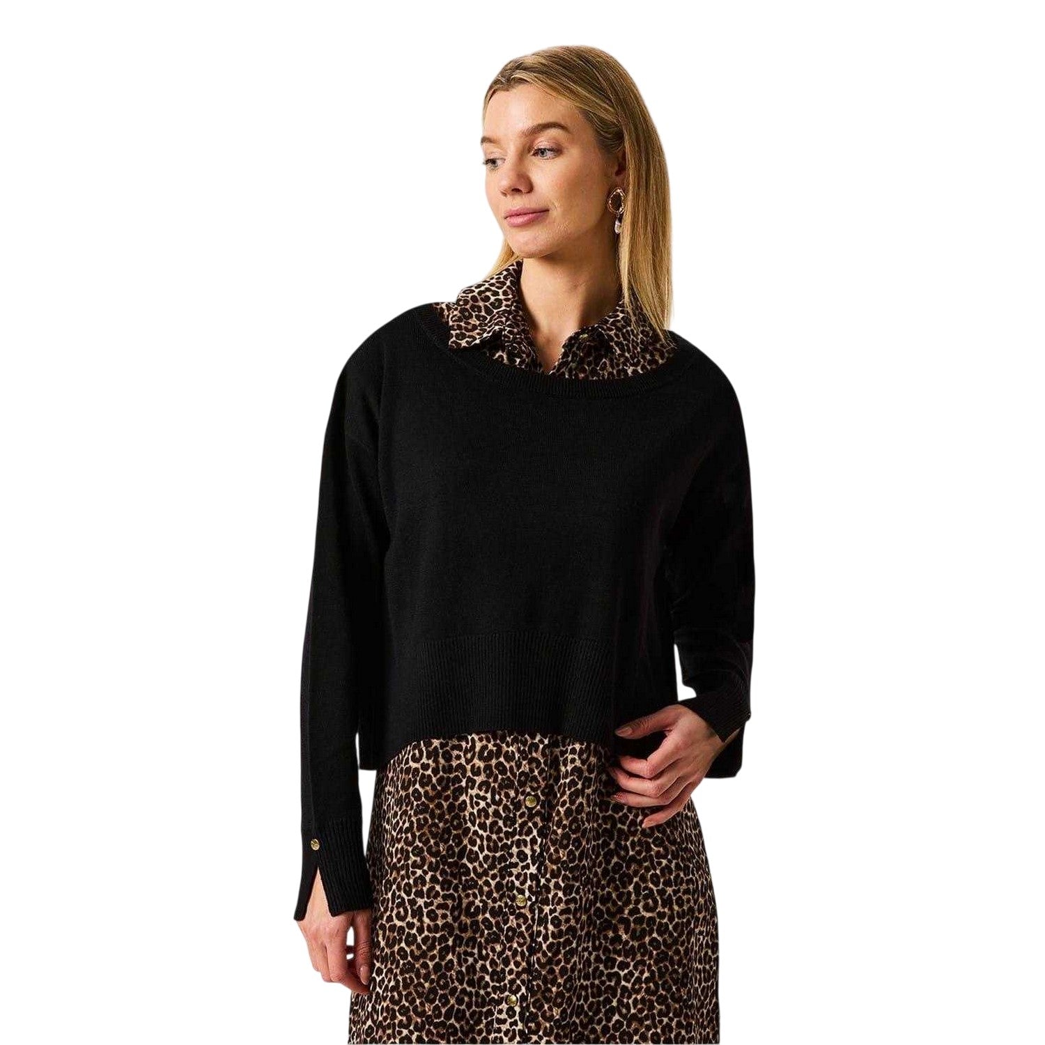 Black-Brown - Back - Biba Womens-Ladies Leopard Print 2 in 1 Jumper Dress