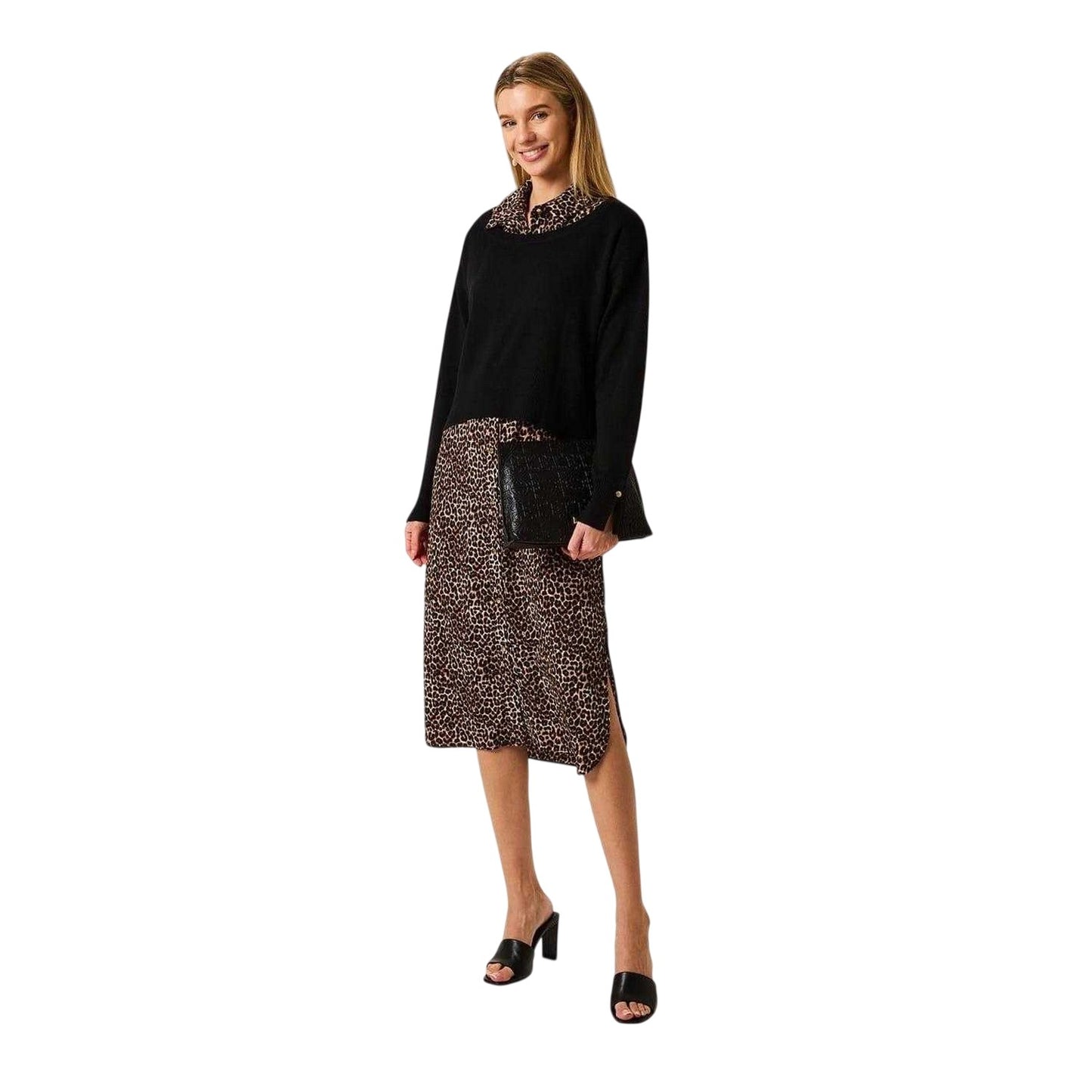 Black-Brown - Lifestyle - Biba Womens-Ladies Leopard Print 2 in 1 Jumper Dress