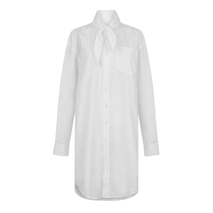 White - Front - Ami Paris Womens-Ladies Tie Neck Long-Sleeved Shirt Dress