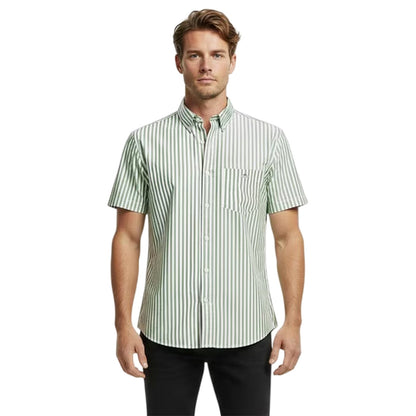 Herb-Green - Side - Gant Mens Striped Poplin Short-Sleeved Shirt