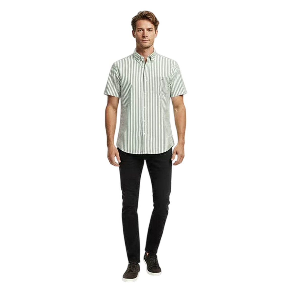 Herb-Green - Lifestyle - Gant Mens Striped Poplin Short-Sleeved Shirt
