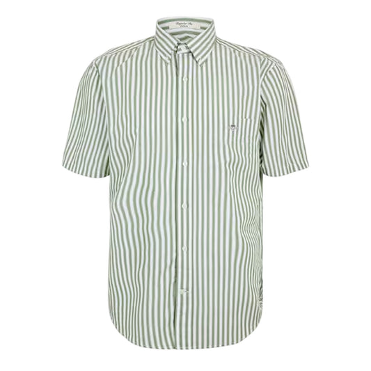 Herb-Green - Front - Gant Mens Striped Poplin Short-Sleeved Shirt