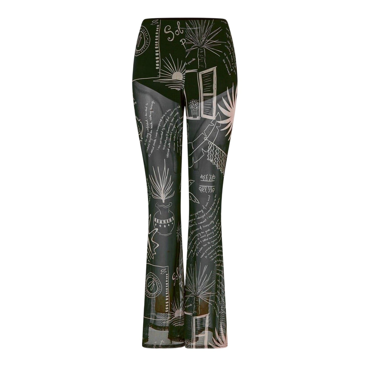 Black-White - Back - Never Fully Dressed Womens-Ladies Palm Tree High Rise Trousers