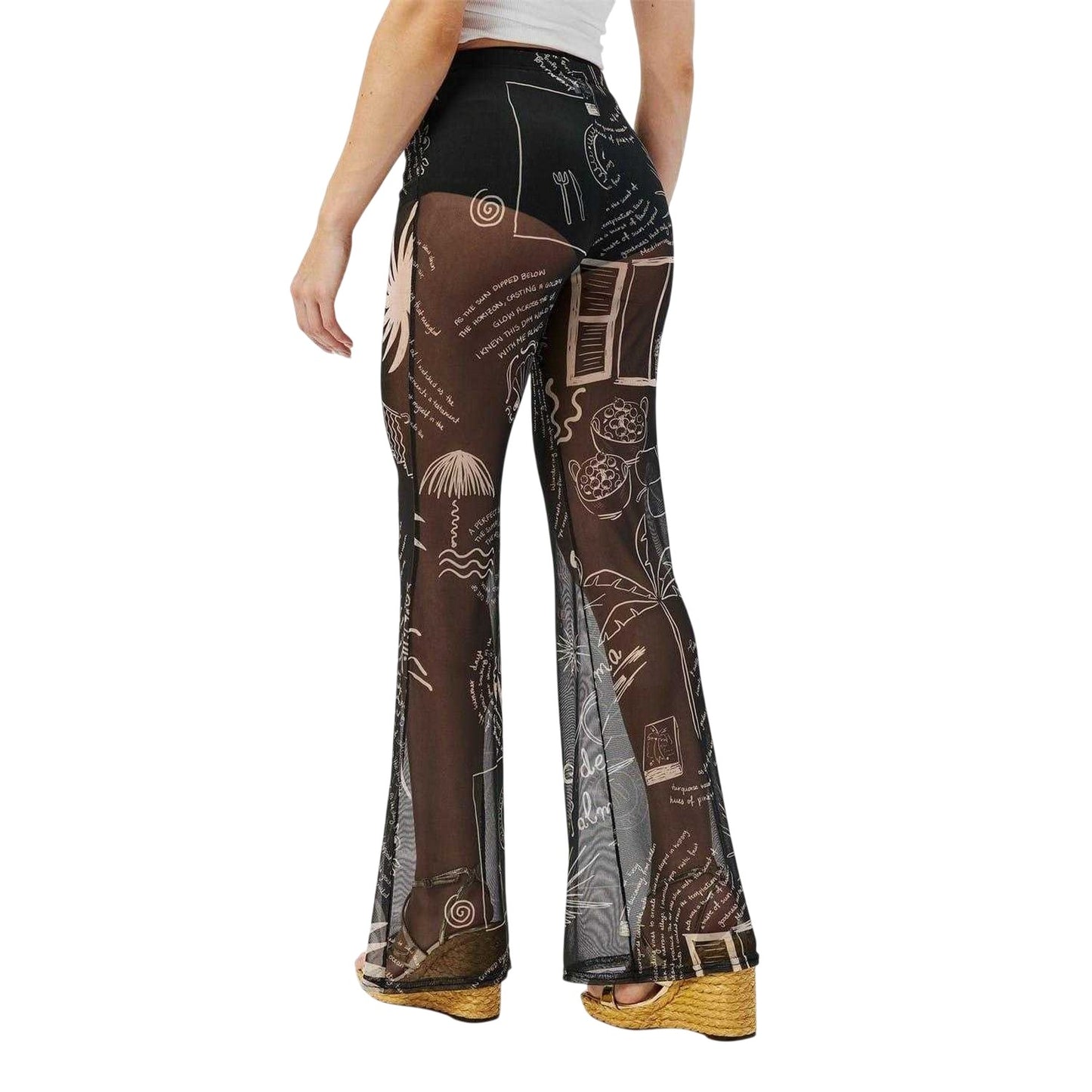 Black-White - Side - Never Fully Dressed Womens-Ladies Palm Tree High Rise Trousers