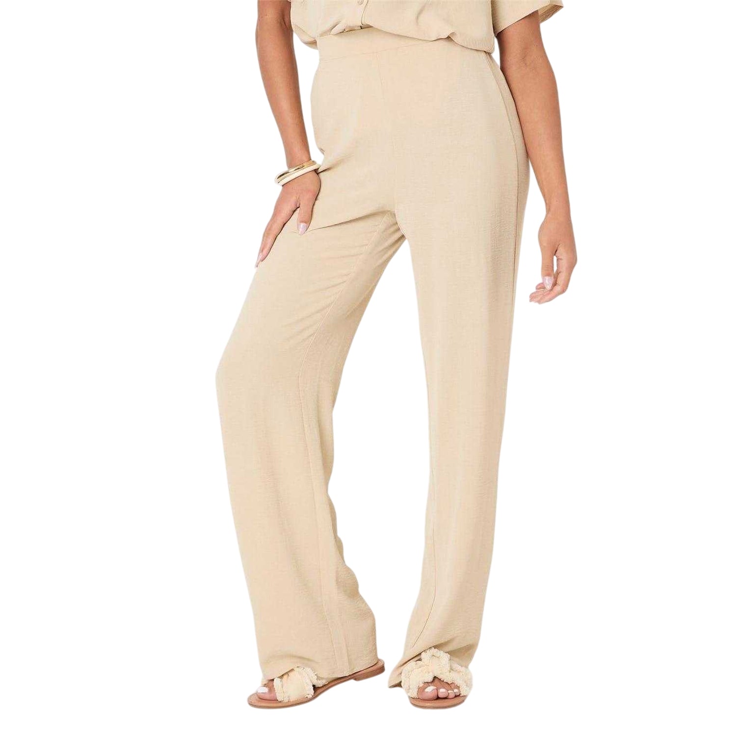 Neutral - Side - I Saw It First Womens-Ladies Crepe Wide Leg Trousers