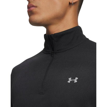 Black-Reflective Black - Side - Under Armour Mens Velociti Quarter Zip Fitted Long-Sleeved Top