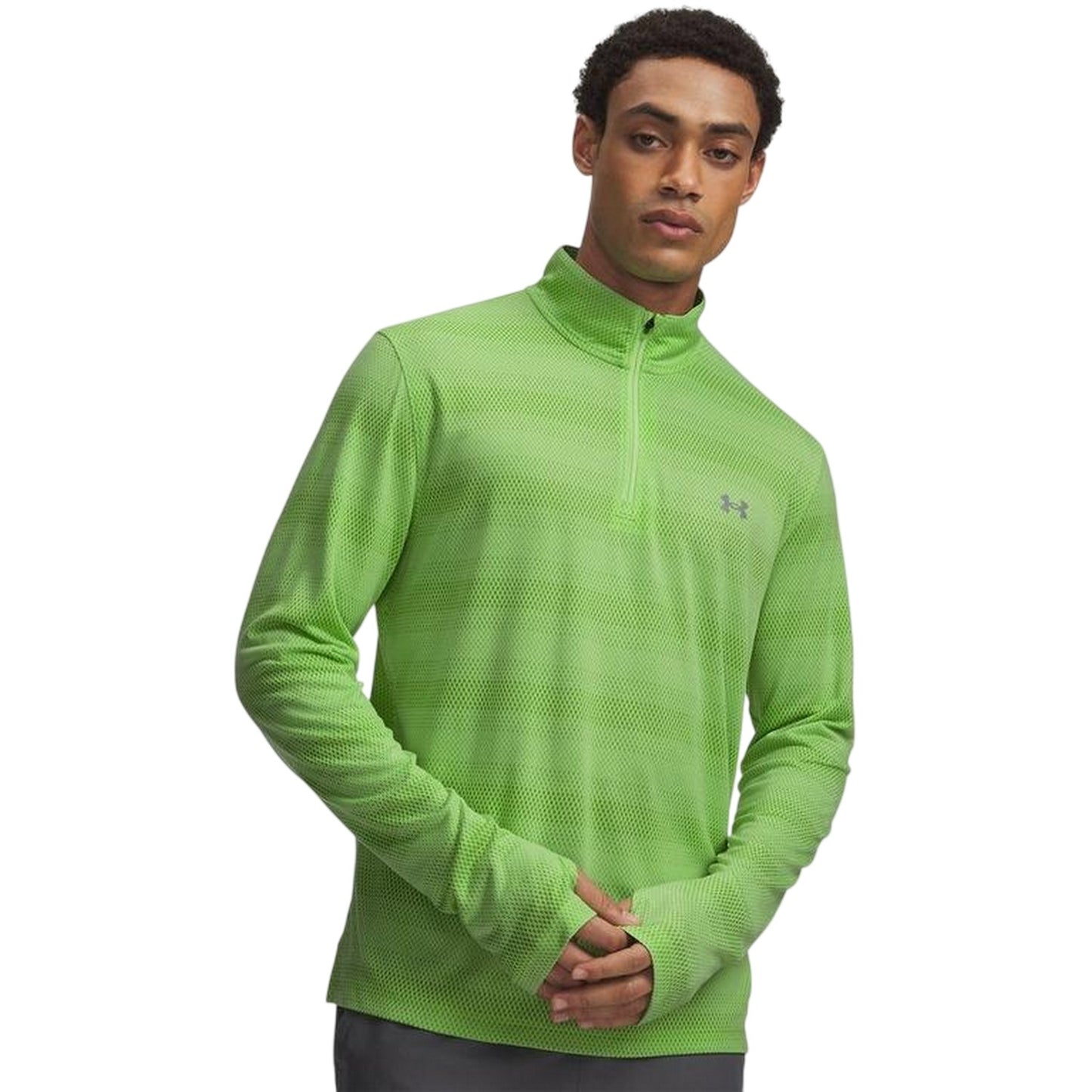 Lime-Reflective - Front - Under Armour Mens Velociti Quarter Zip Fitted Long-Sleeved Top