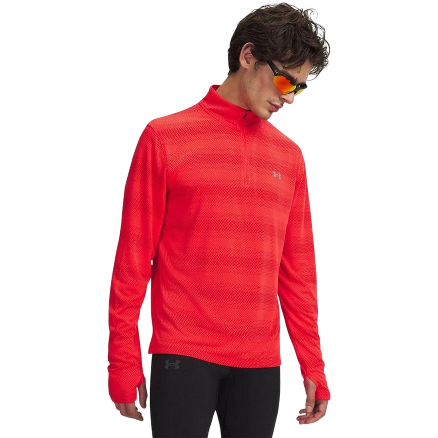 Racing Red - Front - Under Armour Mens Velociti Quarter Zip Fitted Long-Sleeved Top