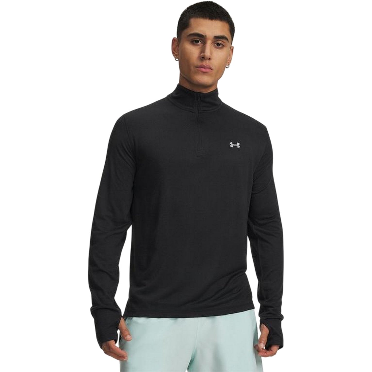 Black-Reflective Black - Front - Under Armour Mens Velociti Quarter Zip Fitted Long-Sleeved Top