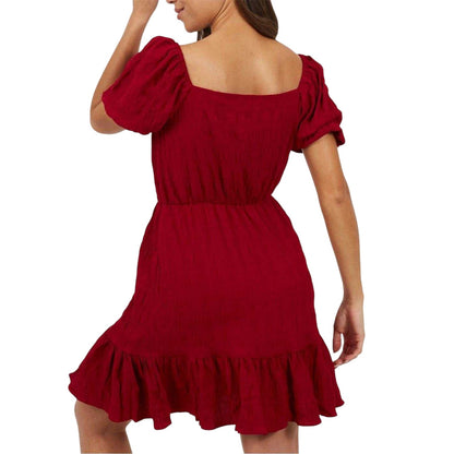 Red - Back - Brave Soul Womens-Ladies Sweetheart Short-Sleeved Mini Dress