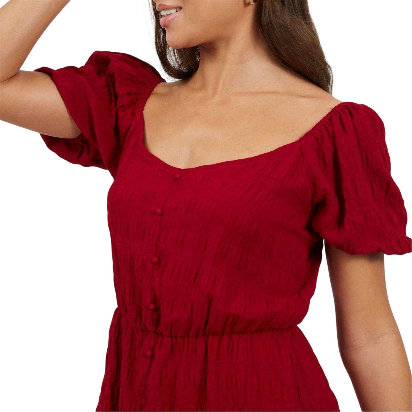 Red - Side - Brave Soul Womens-Ladies Sweetheart Short-Sleeved Mini Dress
