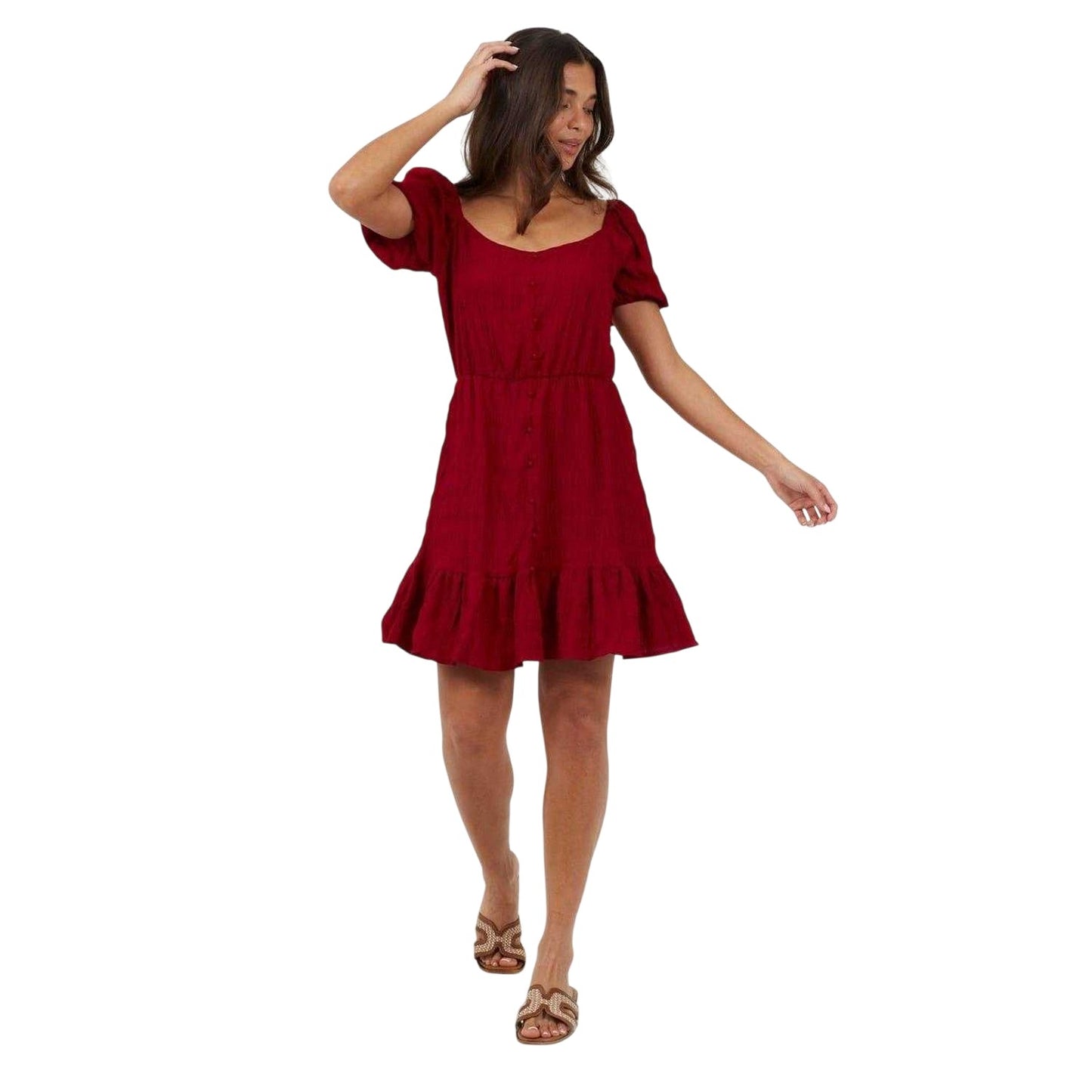 Red - Lifestyle - Brave Soul Womens-Ladies Sweetheart Short-Sleeved Mini Dress
