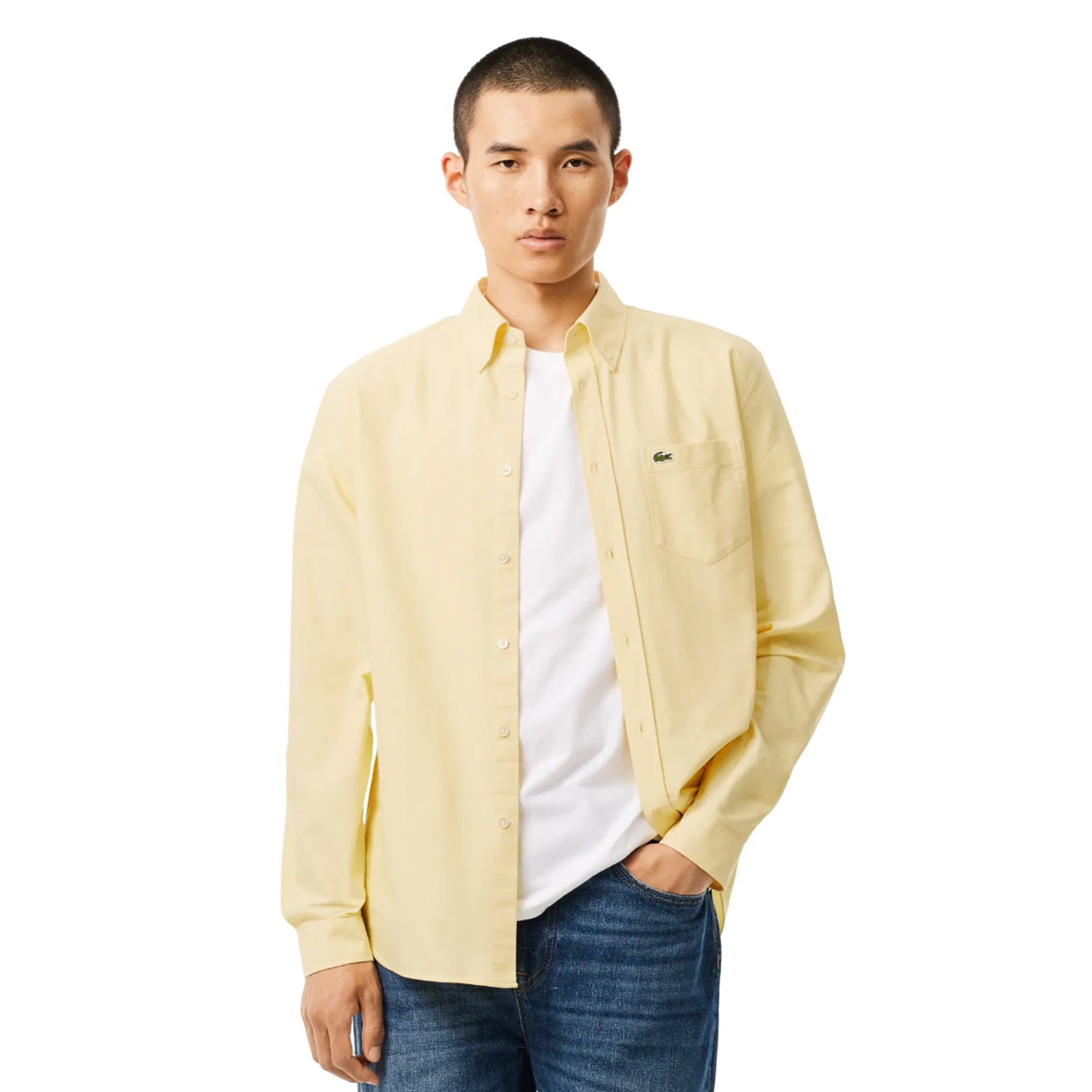 Yellow - Side - Lacoste Womens-Ladies Poplin Oversized Shirt