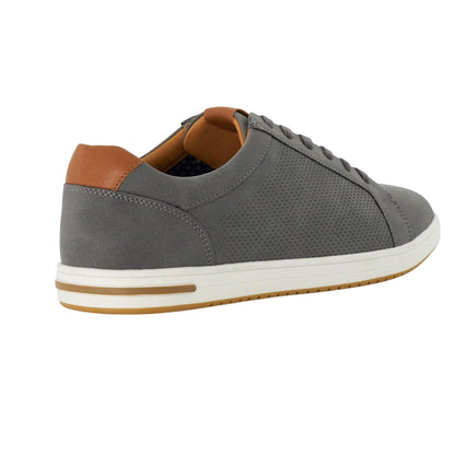 Grey - Back - Dune London Mens Tezzy Canvas Low Cut Trainers