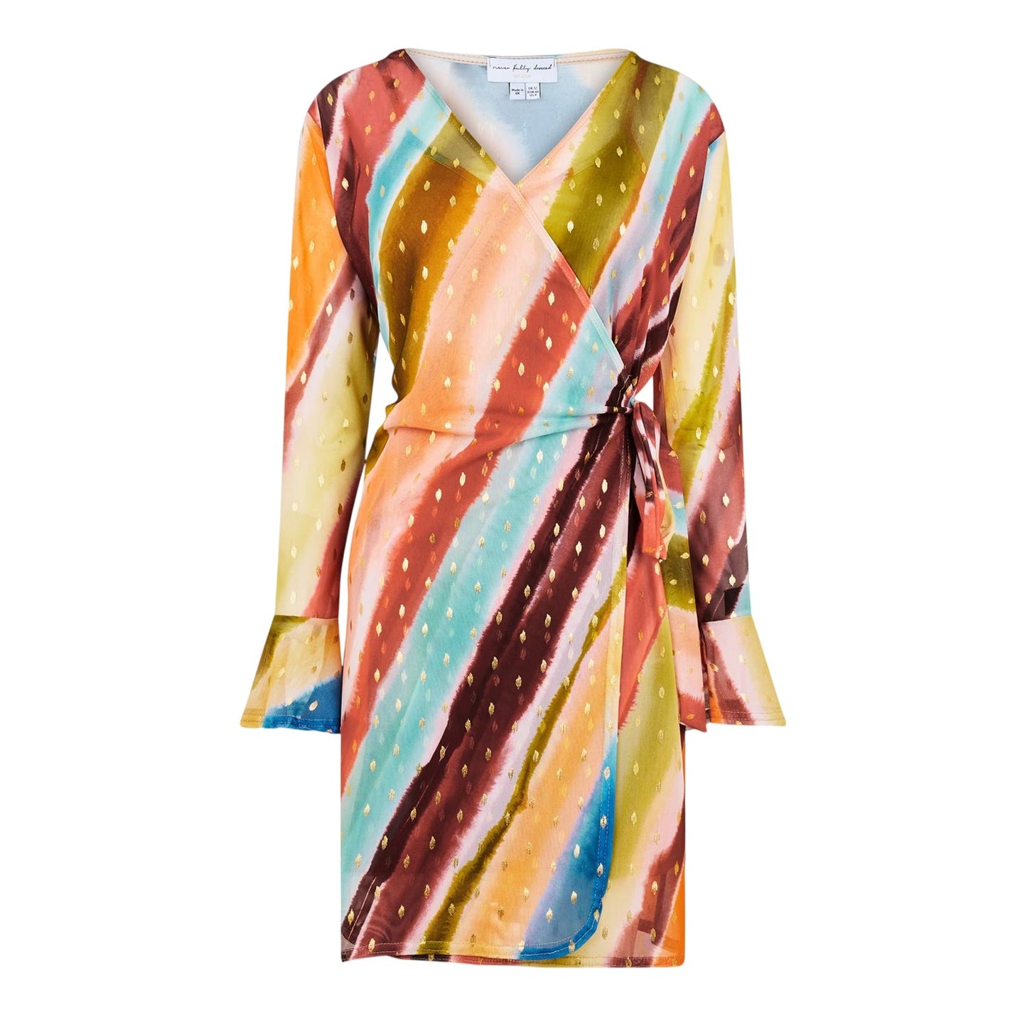 Orange - Front - Never Fully Dressed Womens-Ladies Sunset Vienna Striped V Neck Bell Sleeve Wrap Dress