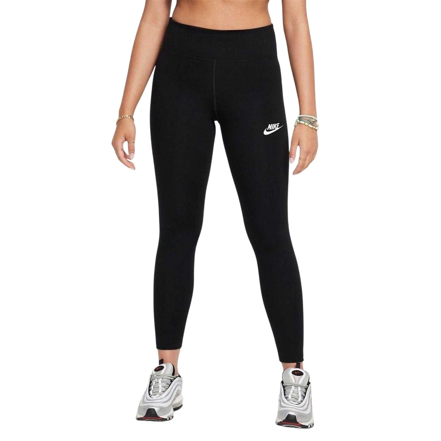 Black-White - Front - Nike Girls Sportswear Essential Fitted Leggings