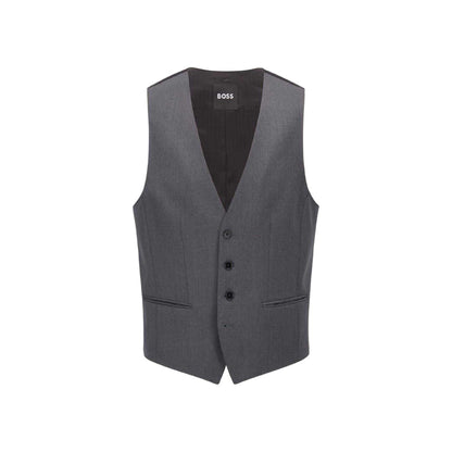 Dark Grey - Front - Boss Mens Plain Waistcoat