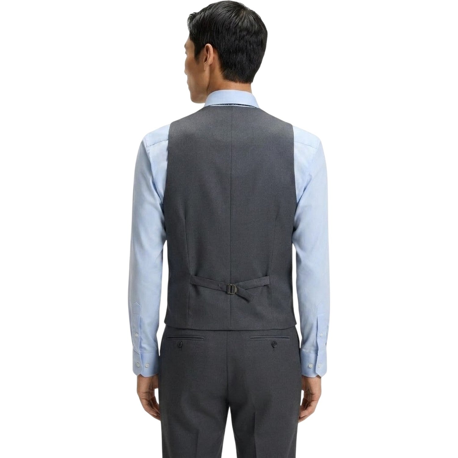 Dark Grey - Back - Boss Mens Plain Waistcoat
