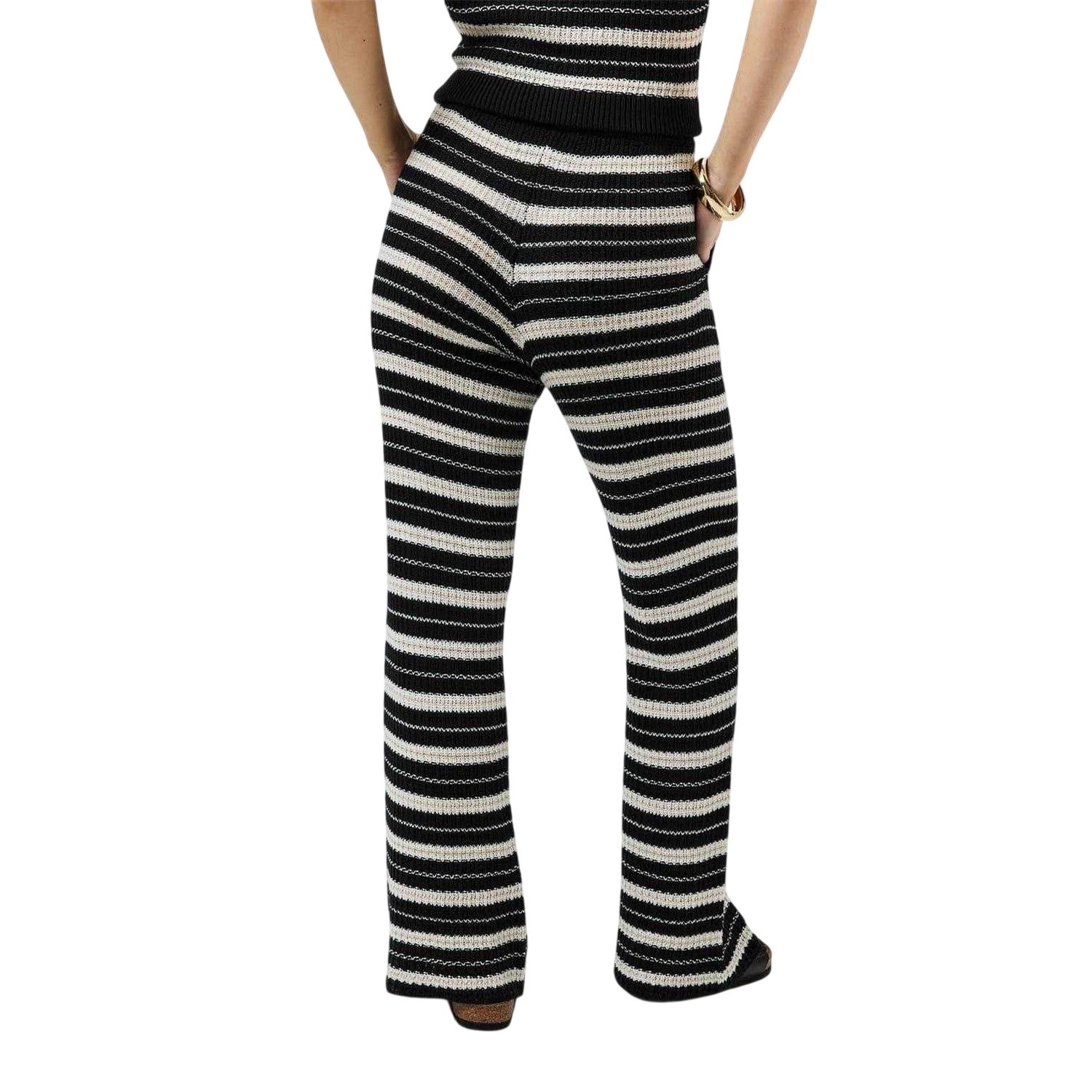 Carbon - Back - Jack Wills Womens-Ladies Knitted Striped Wide Leg Trousers