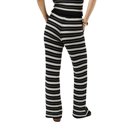 Carbon - Back - Jack Wills Womens-Ladies Knitted Striped Wide Leg Trousers
