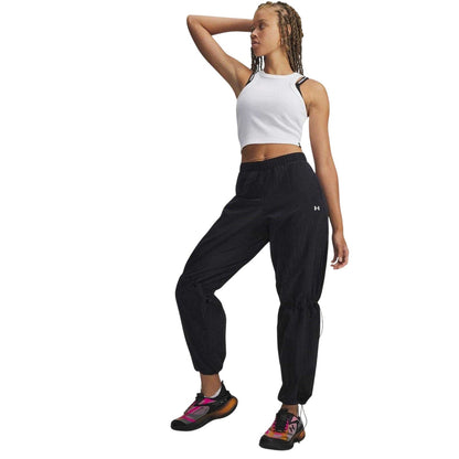 Black-White - Side - Under Armour Womens-Ladies Rival Woven Trousers