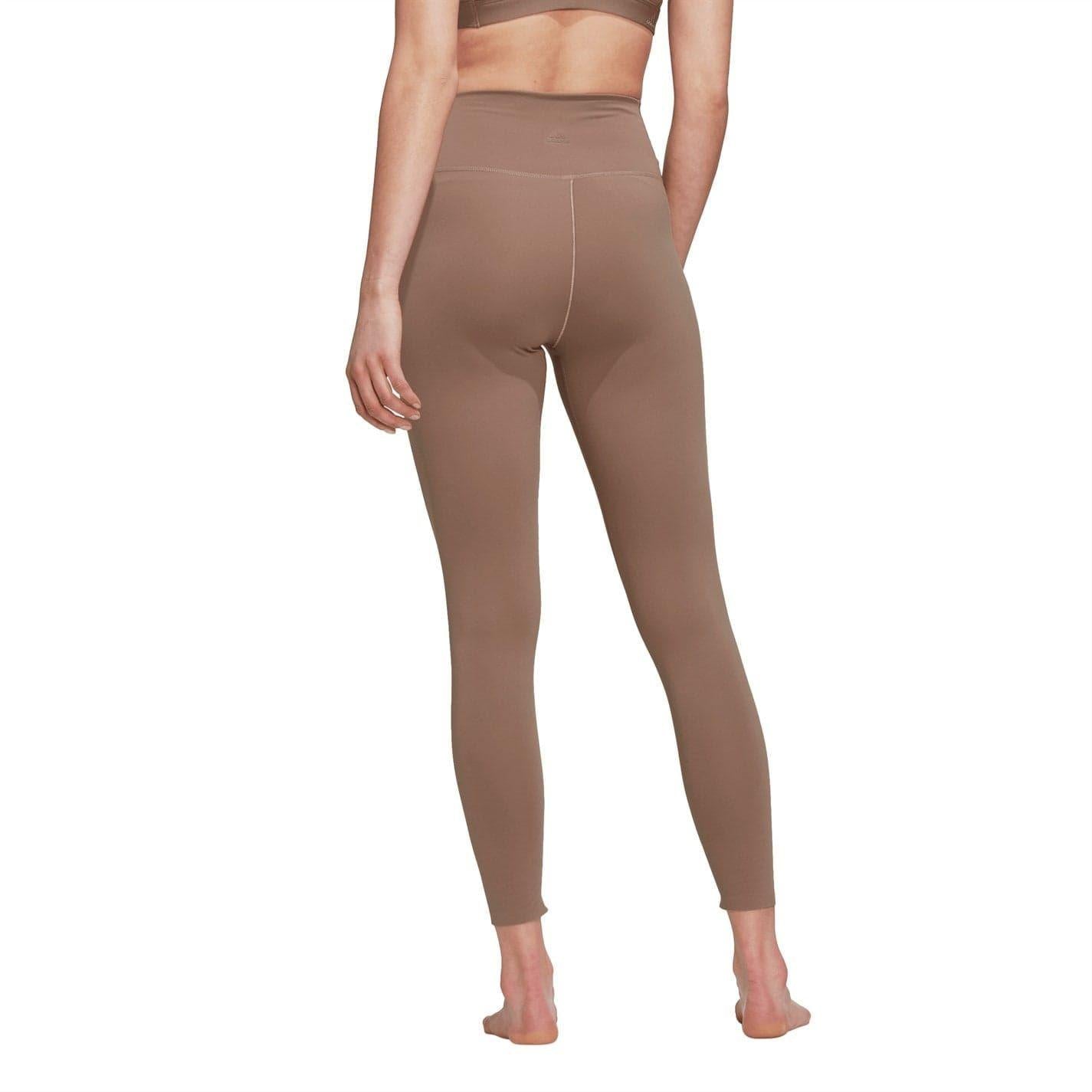 Brown - Back - Adidas Womens-Ladies Luxe Studio Yoga Leggings