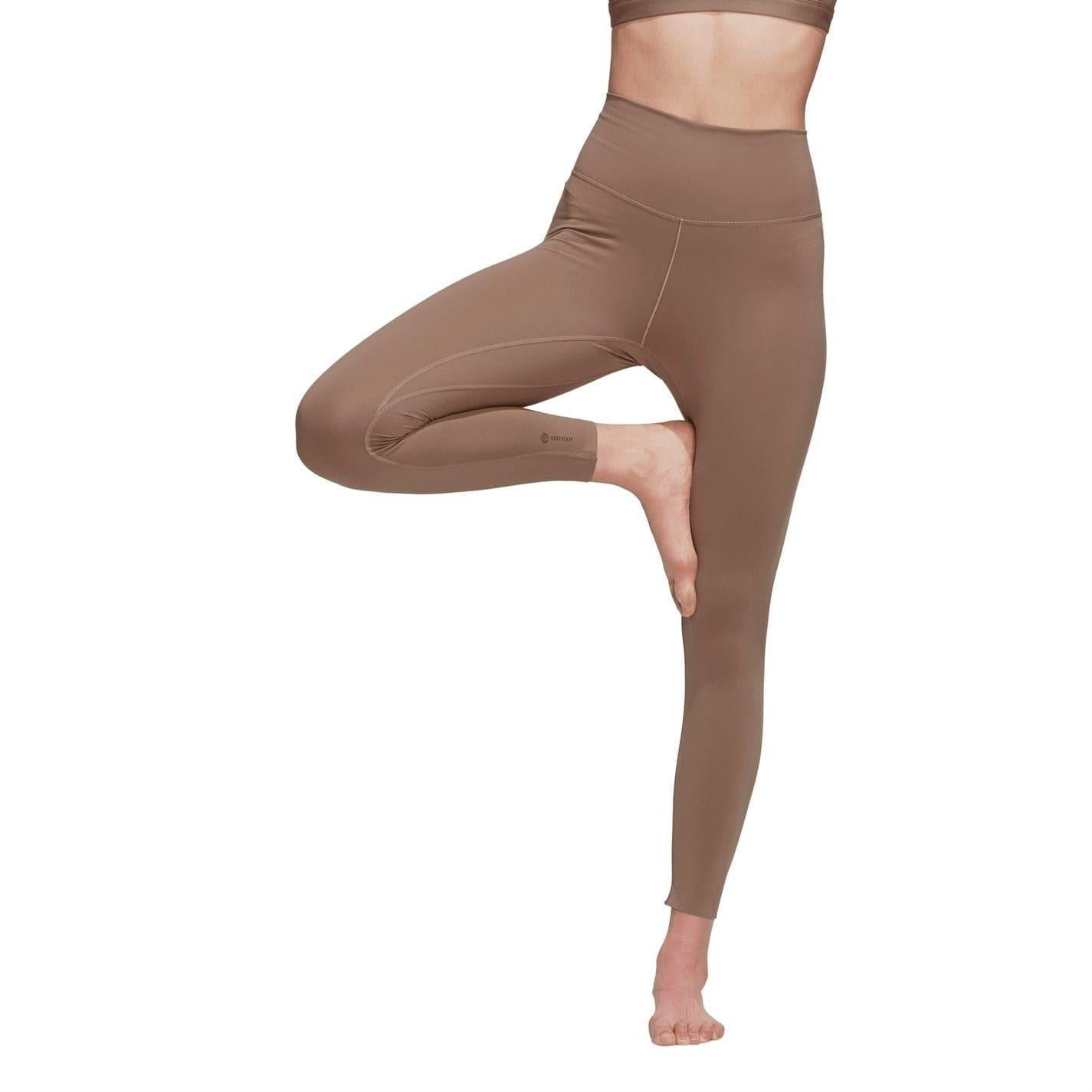Brown - Lifestyle - Adidas Womens-Ladies Luxe Studio Yoga Leggings
