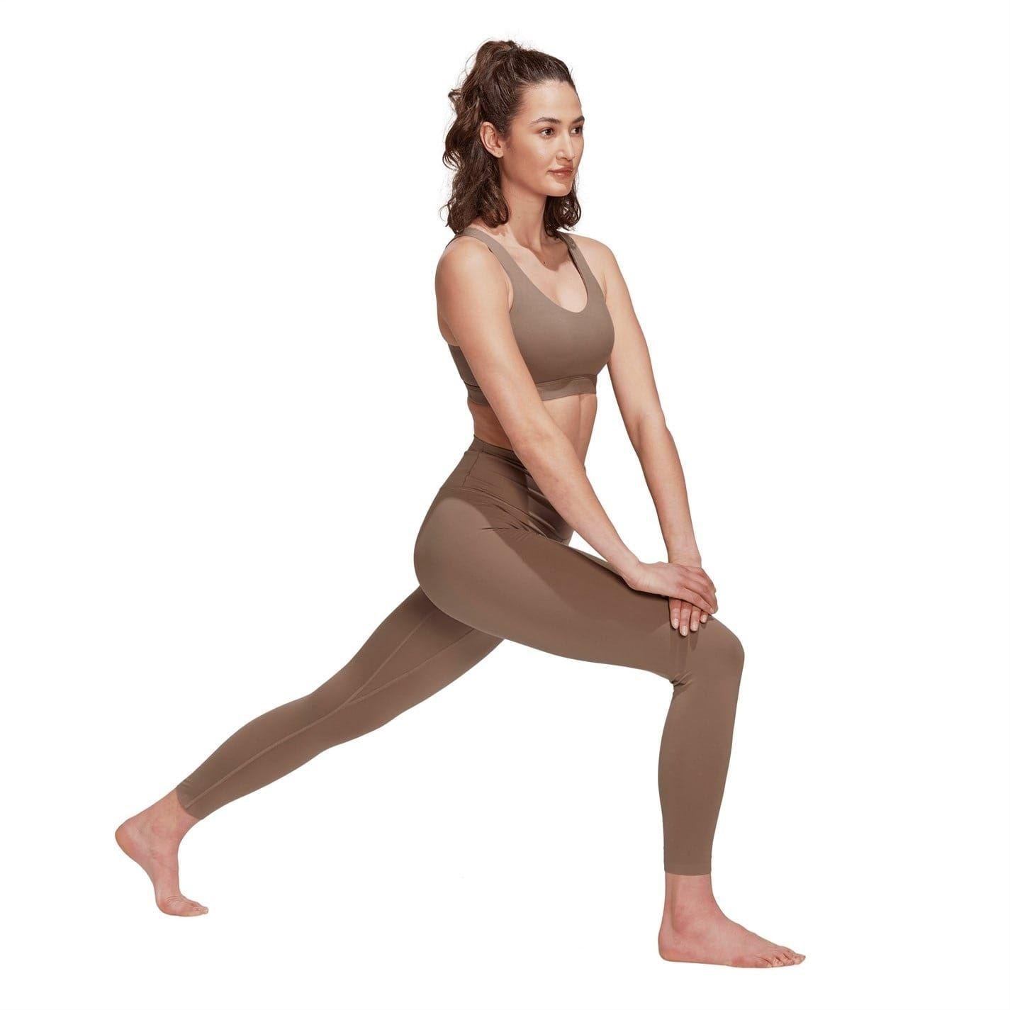 Brown - Pack Shot - Adidas Womens-Ladies Luxe Studio Yoga Leggings