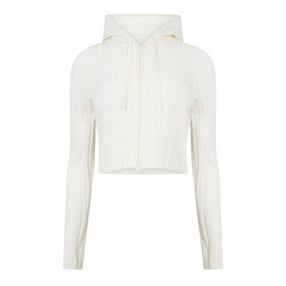 Vintage White - Front - Jack Wills Womens-Ladies Cable Knit Full Zip Hoodie