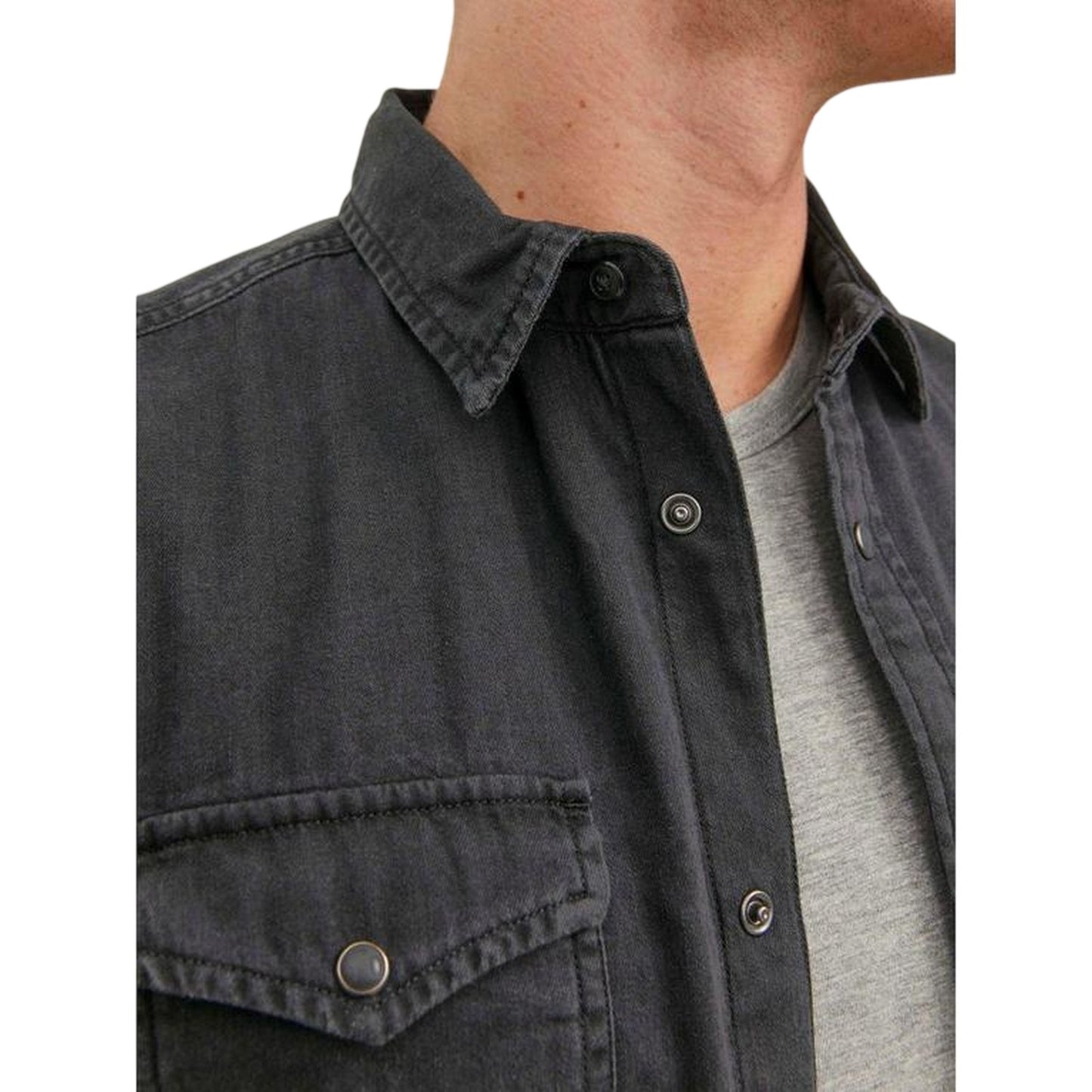Black Denim - Side - Jack And Jones Mens Sheridan Chest Pocket Shirt