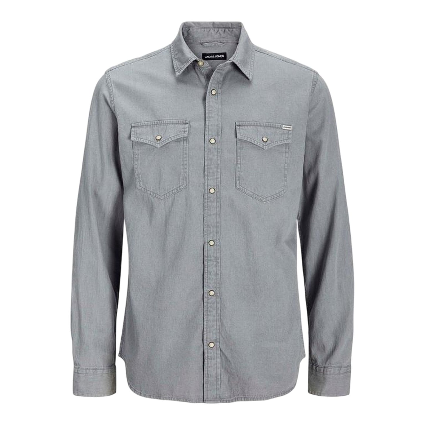 Light Grey Melange - Front - Jack And Jones Mens Sheridan Chest Pocket Shirt