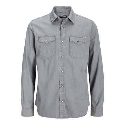 Light Grey Melange - Front - Jack And Jones Mens Sheridan Chest Pocket Shirt