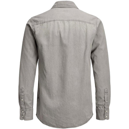 Light Grey Melange - Back - Jack And Jones Mens Sheridan Chest Pocket Shirt