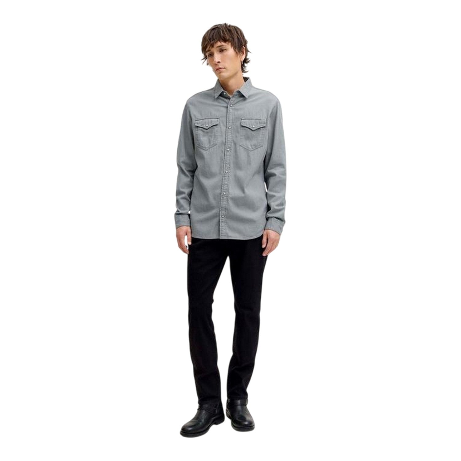 Light Grey Melange - Lifestyle - Jack And Jones Mens Sheridan Chest Pocket Shirt
