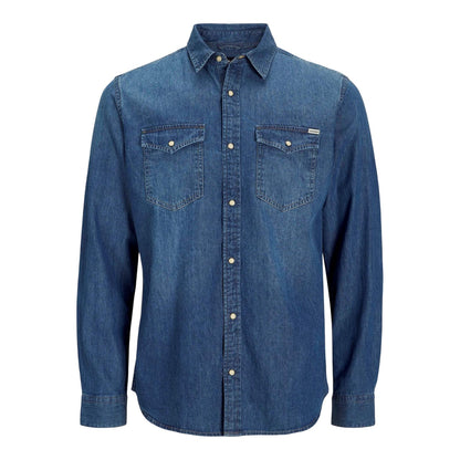 Mid Blue - Front - Jack And Jones Mens Sheridan Chest Pocket Shirt