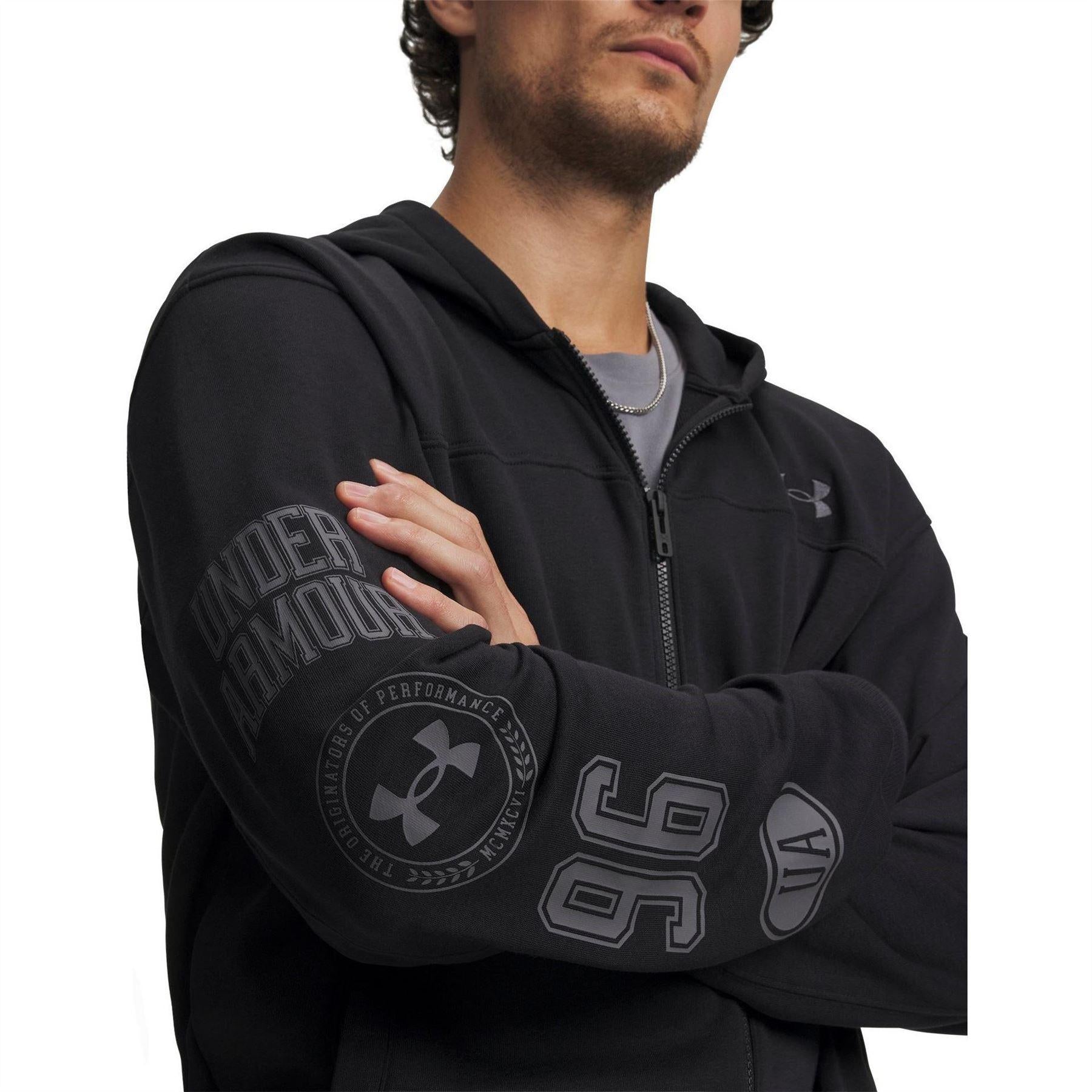 Black - Side - Under Armour Mens Rival Graphic Print Full Zip Hoodie