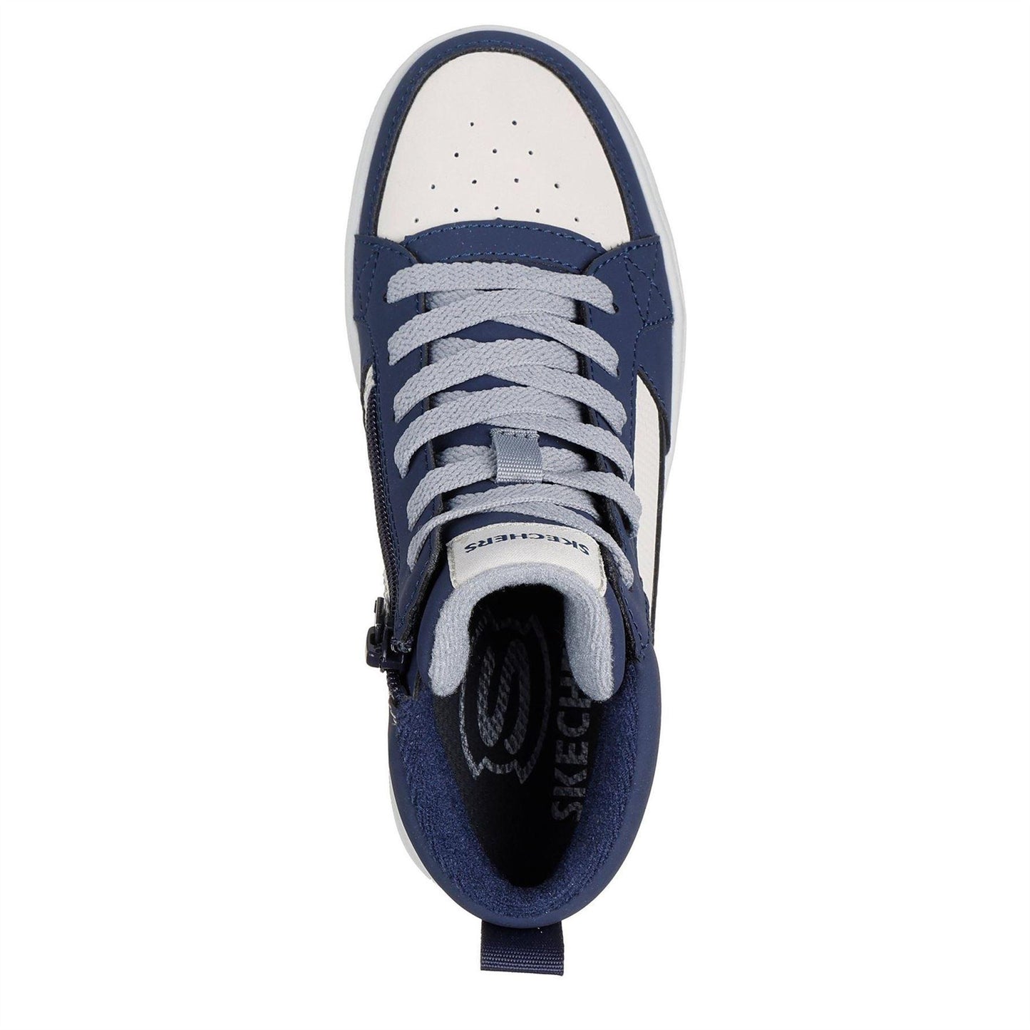 Navy-Tan - Side - Skechers Childrens-Kids Fleece High Top Trainers